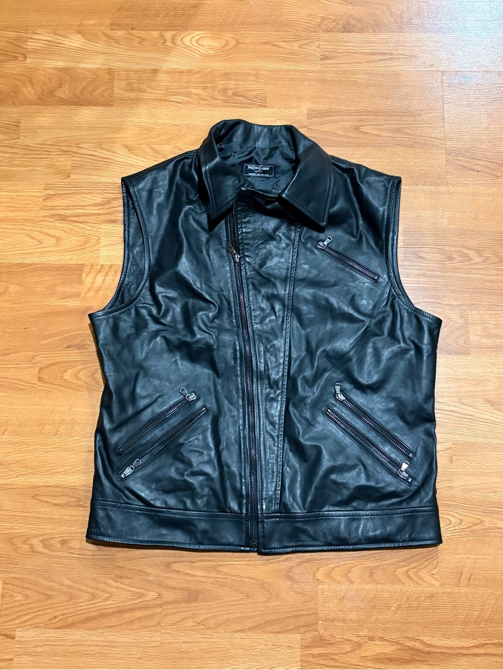 YSL Yves Saint Laurent Beaute Uniform Black Leather Vest Moto  Womens Size: Med